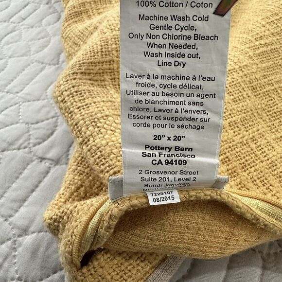 Pottery Barn Pillow Sham Cover Cotton Woven Euro Yellow Gold 20” Square Coastal - Picture 8 of 10